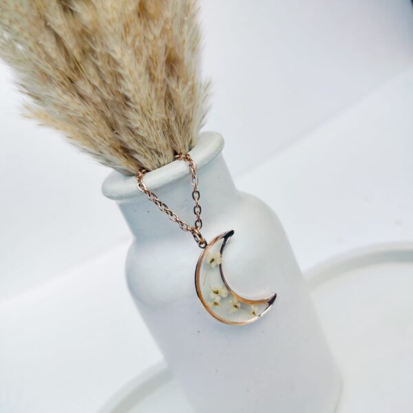 Real flower moon pendant with Anti-tarnish chain