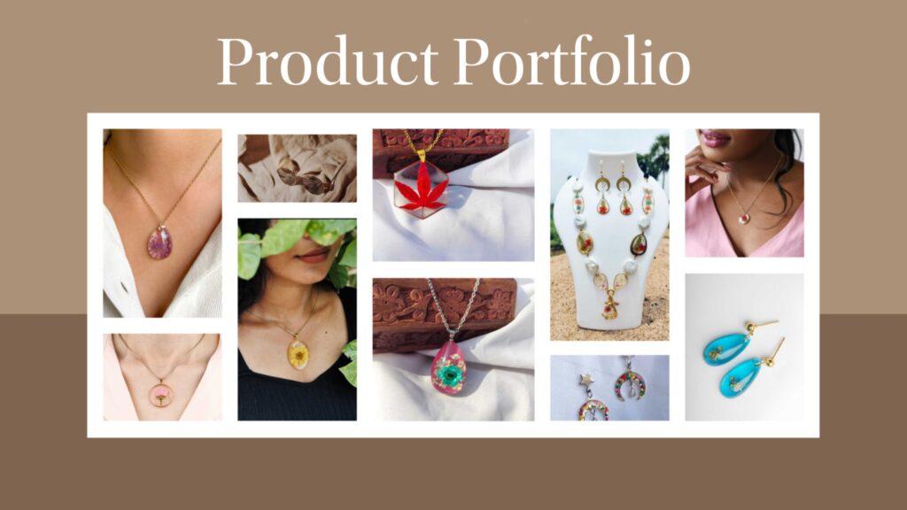 DezArt resin jewelry portfolio including pendants, earrings, necklaces and real flower designs