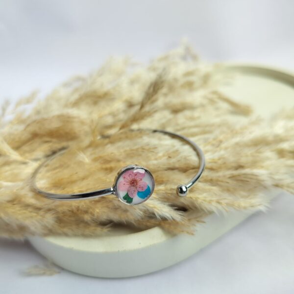 Real flower bangle bracelet (silver)
