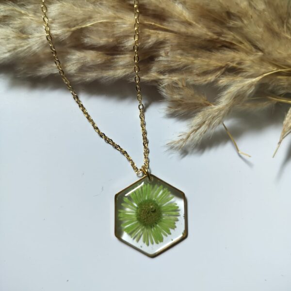 Real Green Dried Flower Hexagon Pendant