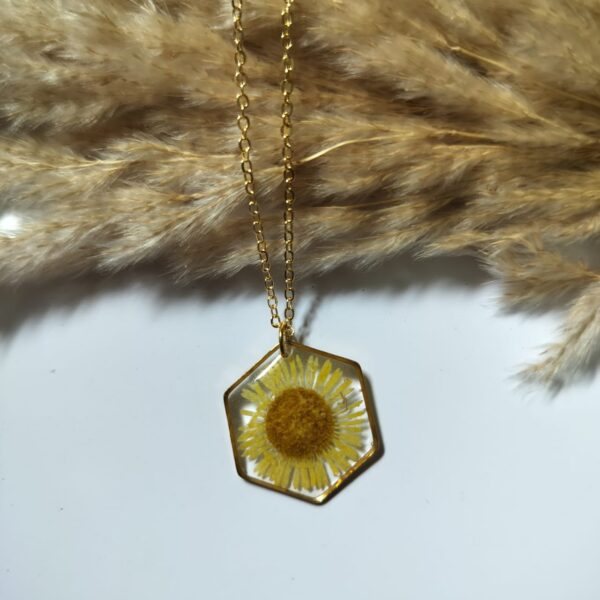 Real Dried Flower Hexagon Pendant