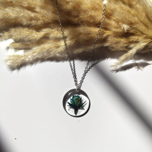 Midnight Rose – Minimalist Silver Circle Resin Pendant