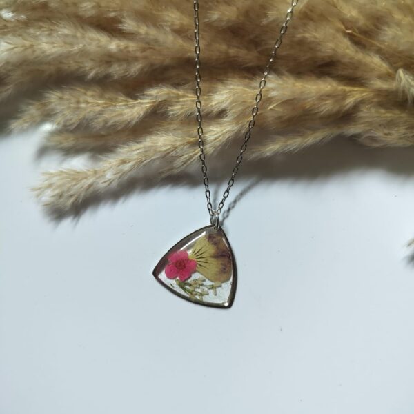 Triangle Pink Blossom & Petal Geometric Necklace (Pendant)