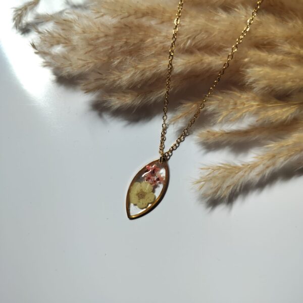 Handmade Pressed Flower Resin Necklace - Gold Geometric Botanical Pendant