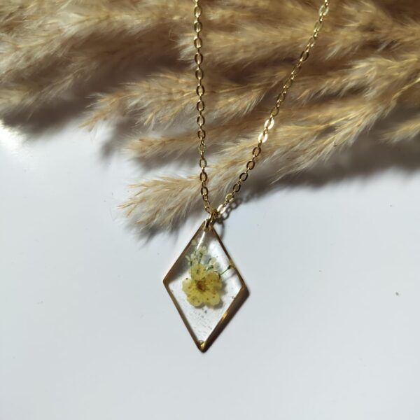 "Eternal Spring" Real Dried Flower Resin Pendant in 18K Gold Plated Frame