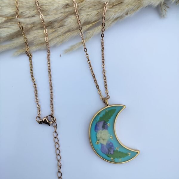 Real flower moon pendant with rose gold chain (anti-tarnish) 4