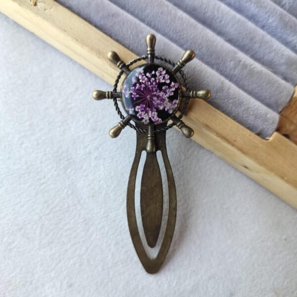 Vintage brass Bookmark with real flower