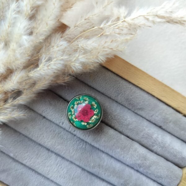 Real flower silver ring with adjustable