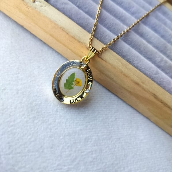 18k gold plated Real flower necklace with word engraved