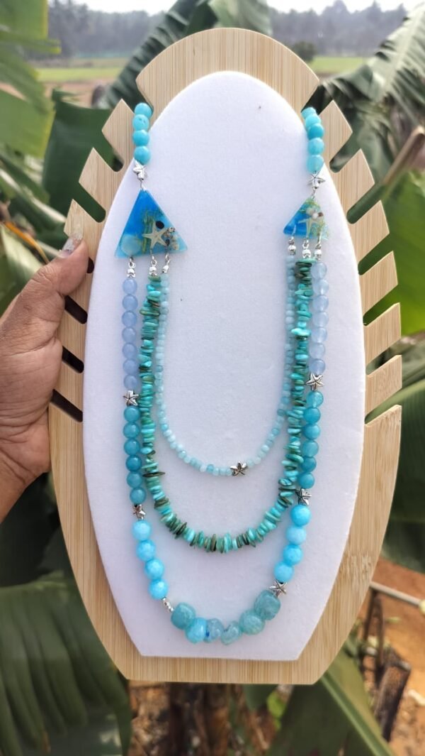 Seashore layer necklace with multiple natural stone