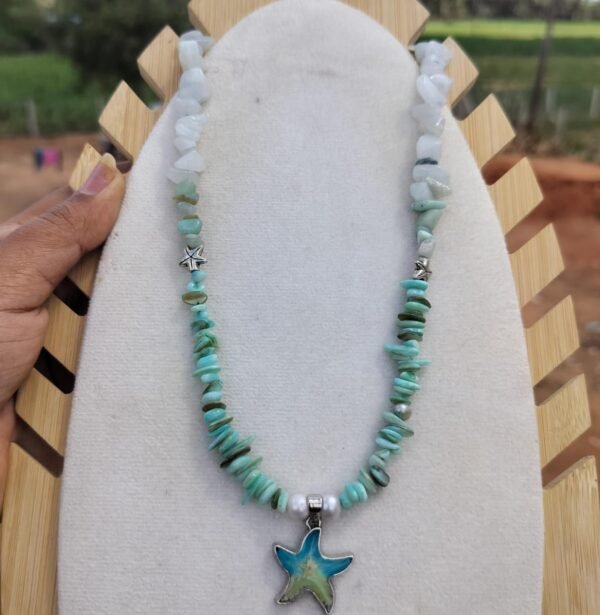 Natural stone necklace with real starfish pendant